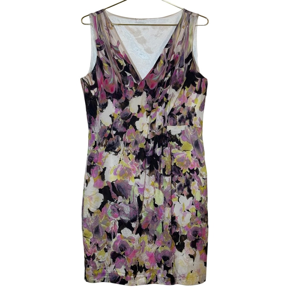 Elie Tahari 100% Silk Watercolor Floral Sheath Dress Womens 10 Sleeveless Lined - Picture 2 of 10
